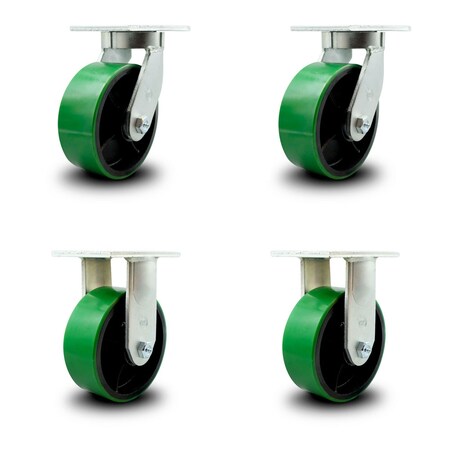 Service Caster 8 Inch Heavy Duty Green Poly on Cast Iron Caster Swivel Locks 2 Rigid SCC, 2PK SCC-KP92S830-PUR-GB-BSL-2-R-2